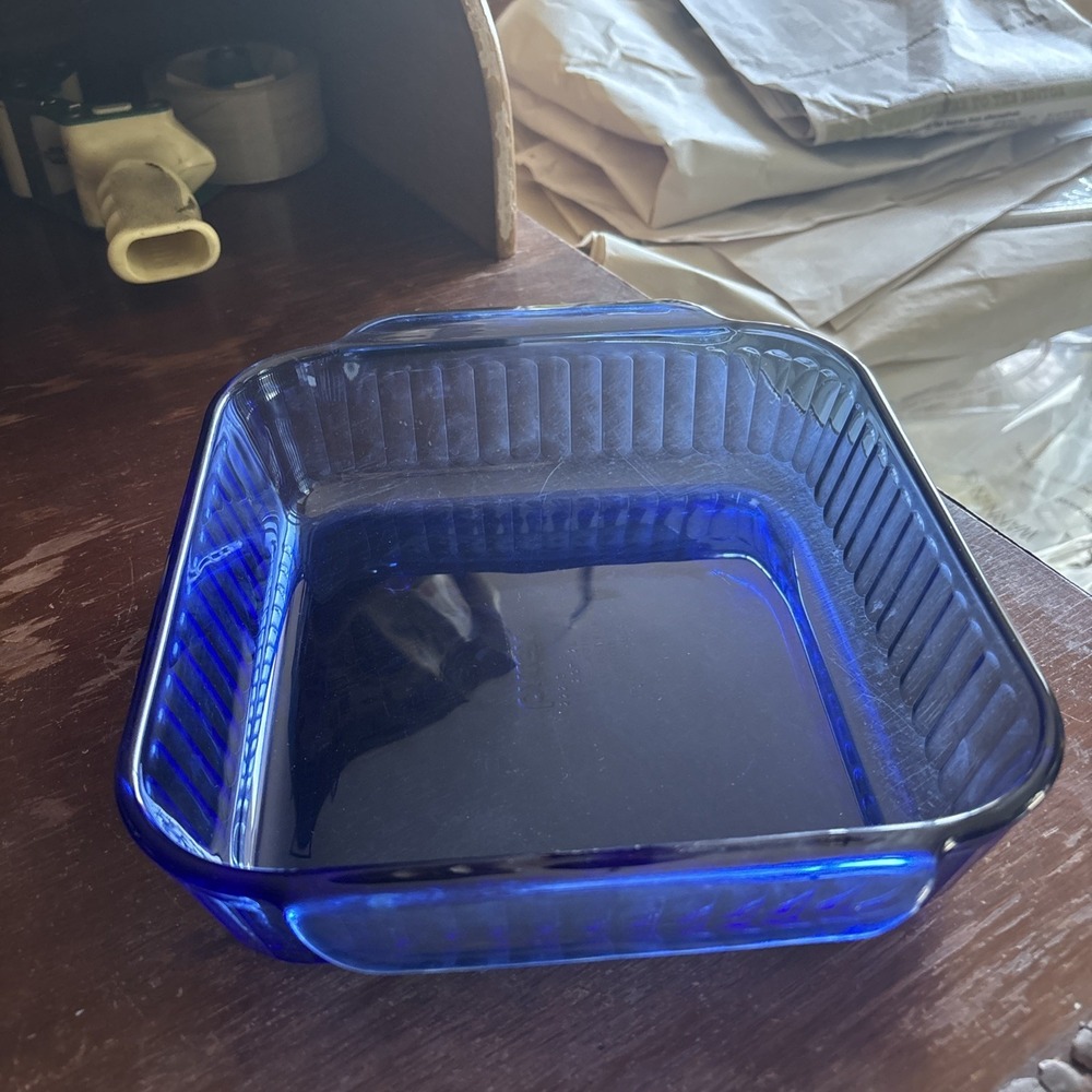 Pyrex Cobalt Blue 2 Qt 2 L Square Casserole Baking Dish 8x8x2 Ribbed Scalloped